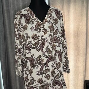 Elegant Paisley Women's Blouse - White and Brown